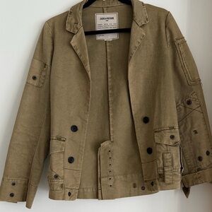 Zadig & Voltaire Vladimir Grunge Military-Style Cotton Jacket in Olive S